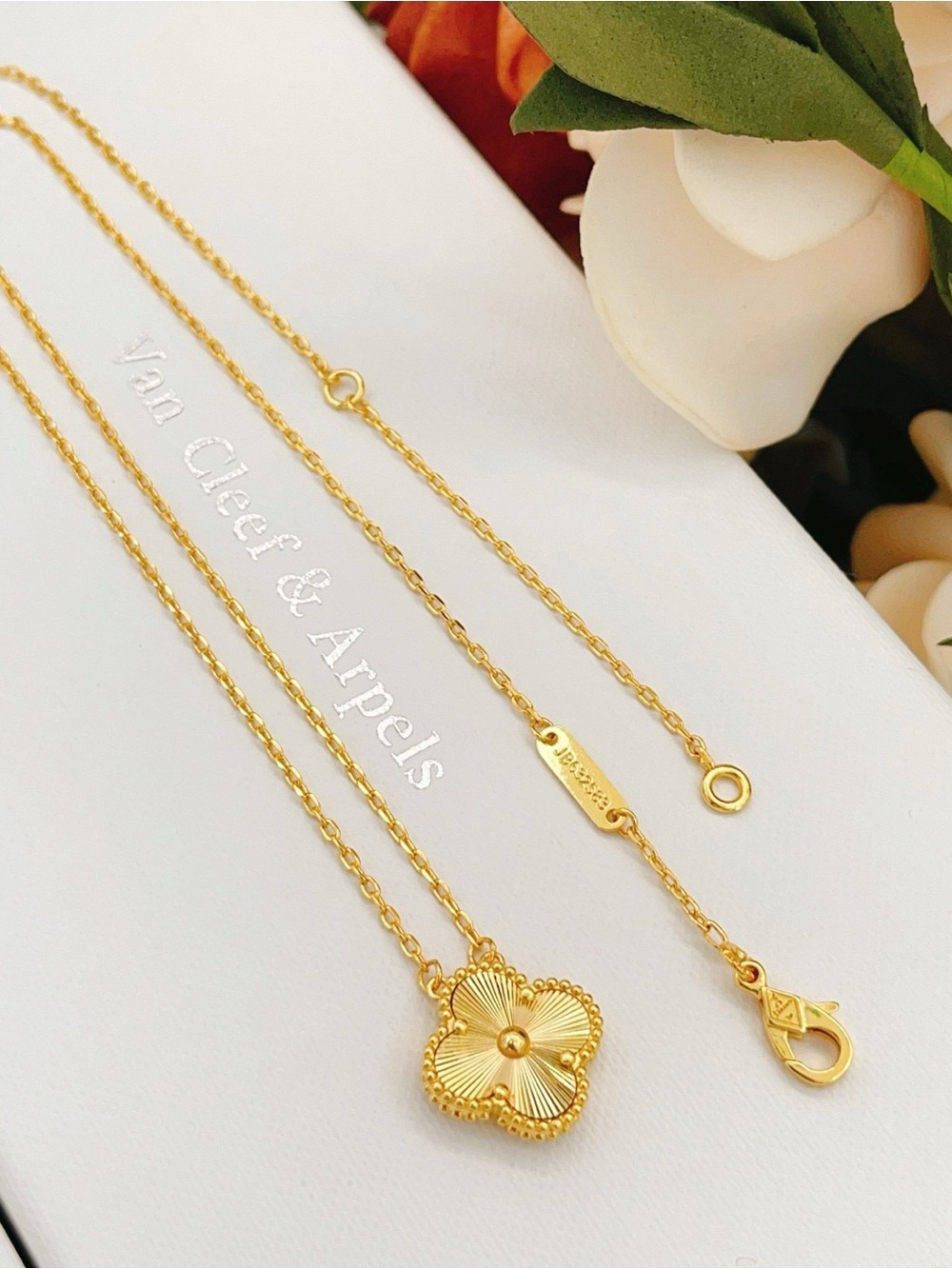 Van Cleef & Arpels Gold Alhambra Shell-Textured Four-Leaf Necklace